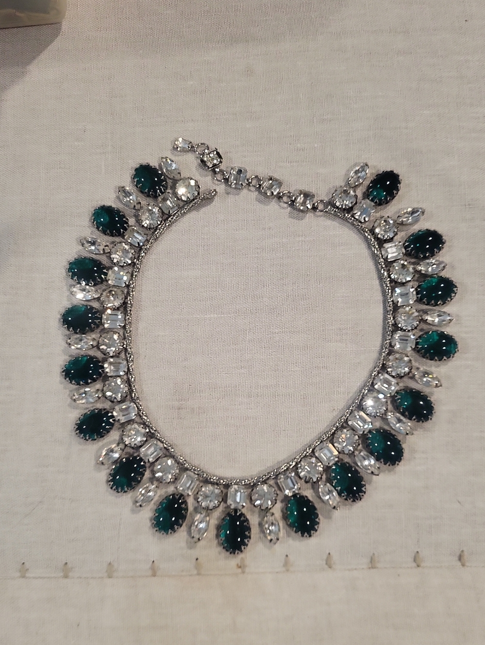 Source Unknown Emerald and Clear Crystal Statement Necklace